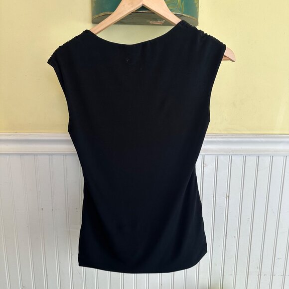 White House Black Market Basic Solid black Sleeveless Top scrunched S - Picture 2 of 9